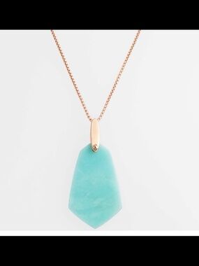 Kendra Scott geometric Cam Rose Gold Long Necklace in Teal Quartzite. #1547